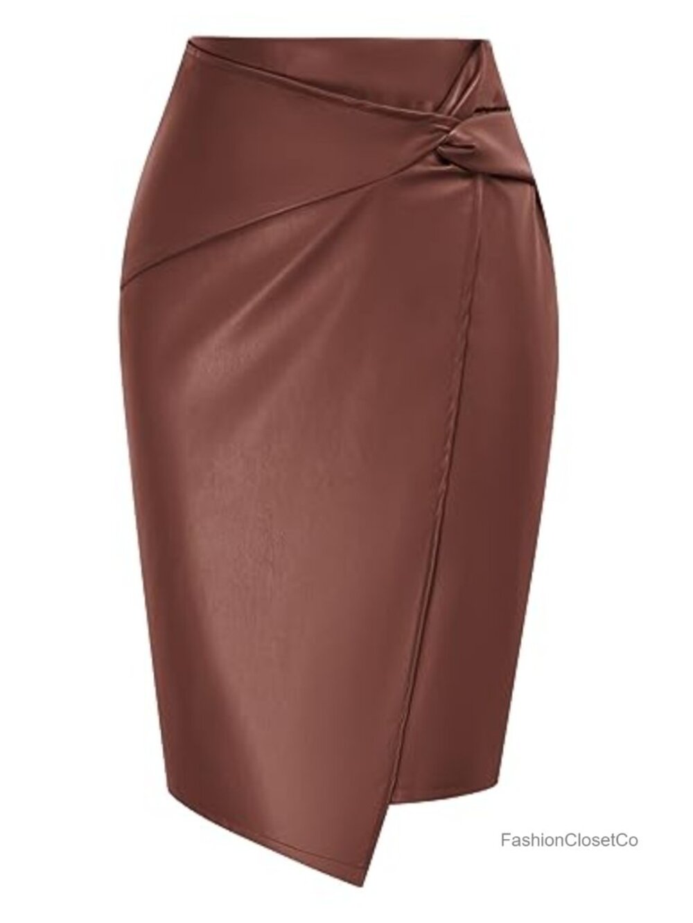 Faux Leather High Waist Midi Pencil Skirt Asymmetrical Wrap Bodycon